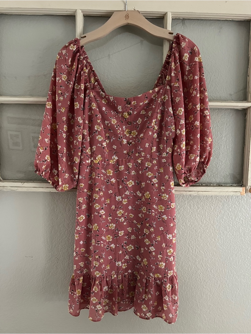 Lulu's Dusty Rose Floral Puff-Sleeve Mini Dress